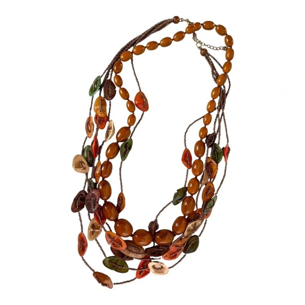 Multilayer Colorful Dyed Oval Natural Materials Boho Necklace - Picture 2 of 11